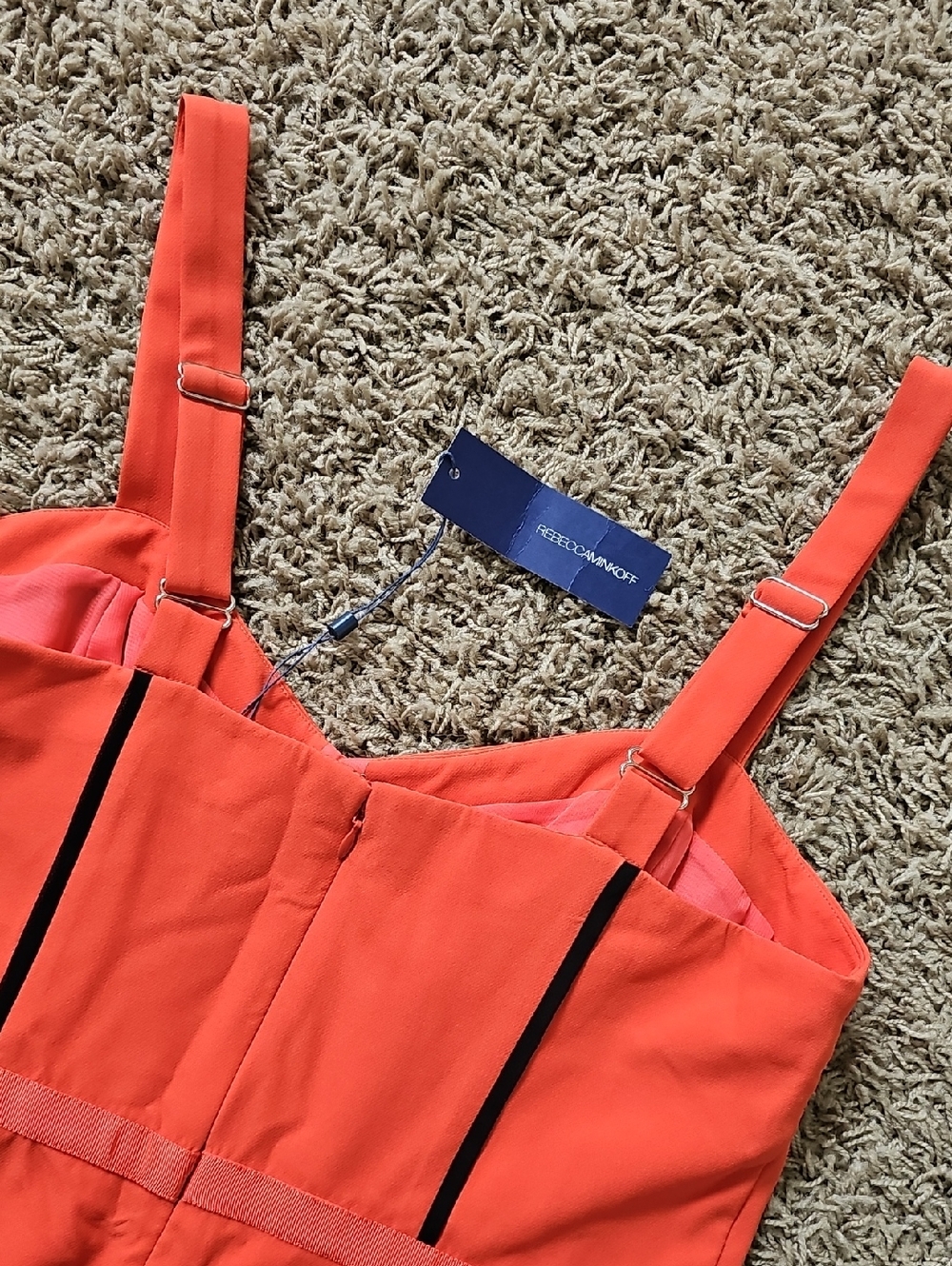 NWT Rebecca Minkoff Joy Dress Cocktail Piping "Fire" 10 Mini Sheath - Picture 6 of 7